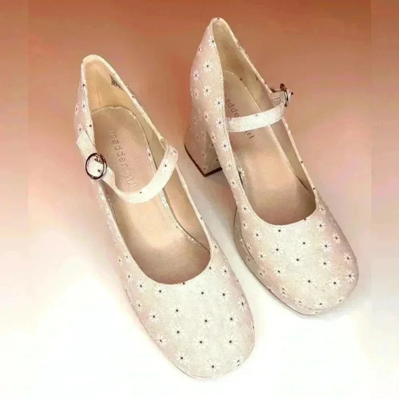 Madden Girl platform Mary Jane style tan w/ flower print and ankle strap NWT - Picture 9 of 9